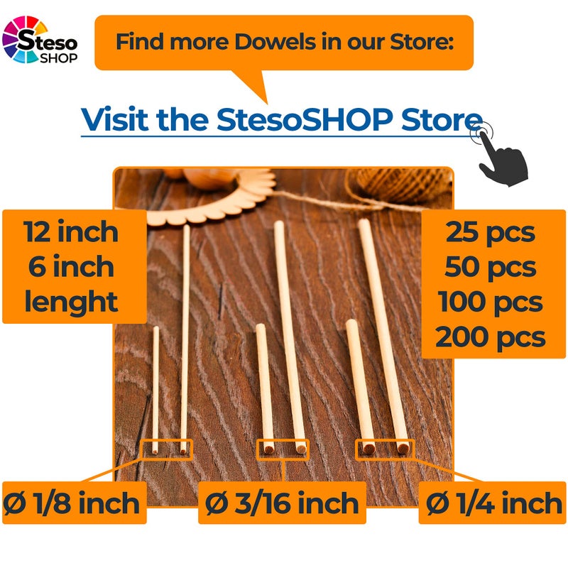 StesoSHOP Wooden Dowel Rods 6 inch - 1/8 Hardwood Dowels - Craft Dowels for Woodworking Project 50 pcs - for Model Building Games Kids Crafts Handmade Gifts Home Decor (1/8)â€¦ - Image 2